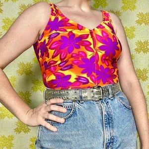 Vintage 90s orange, pink & purple floral Speedo one piece swimsuit 🌺